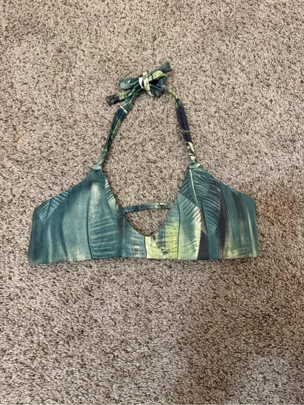 Midori Swim Halter Bikini Top Green Leaf Size Small
